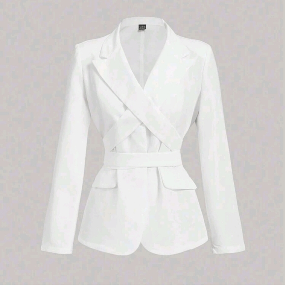 White Criss-Cross Strap Retro 70s Suit Jacket - Picture 1 of 4